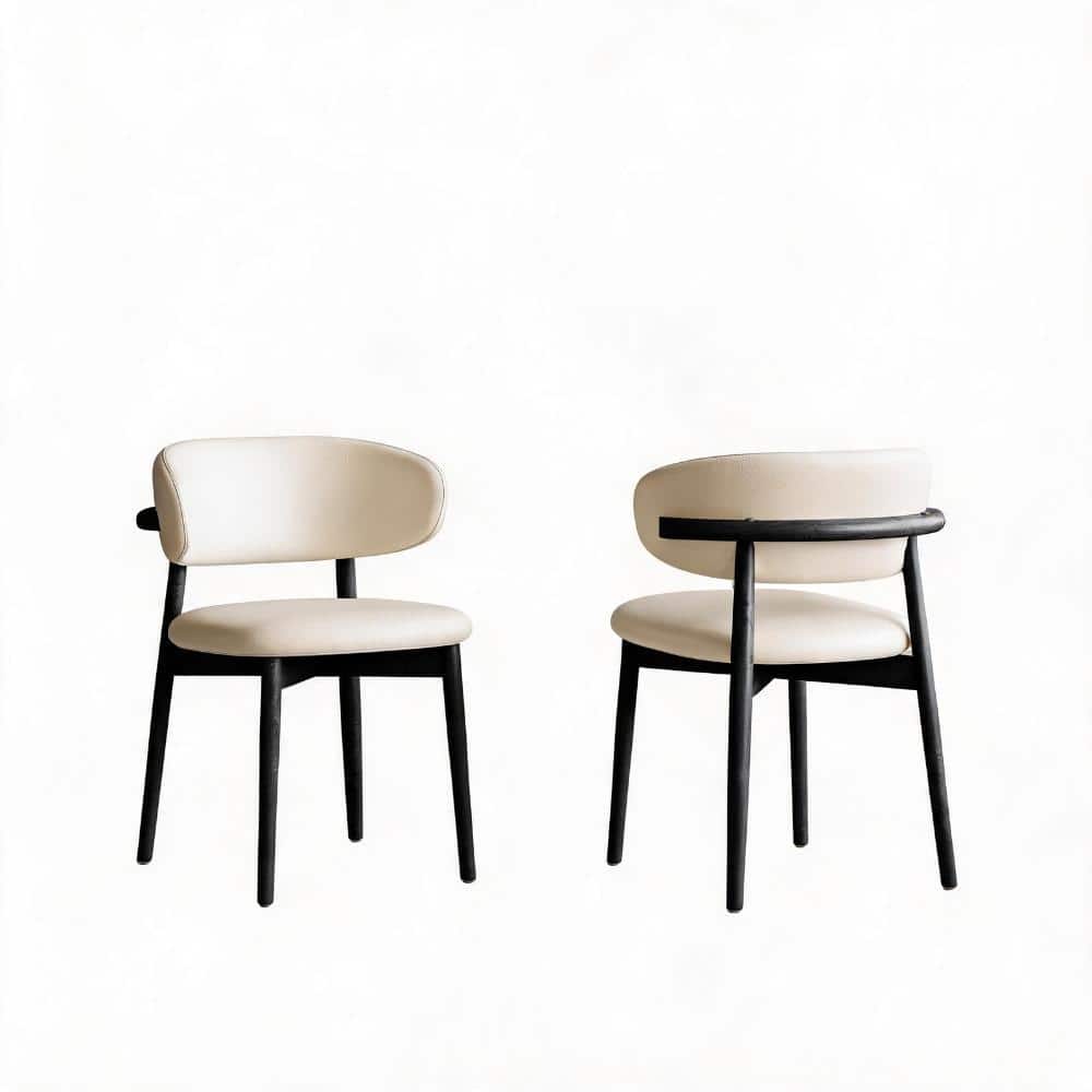 Black PU Leather Mid-Century Modern Dining Chair with Ash Wood Legs, Ergonomic Comfort, Set of 2