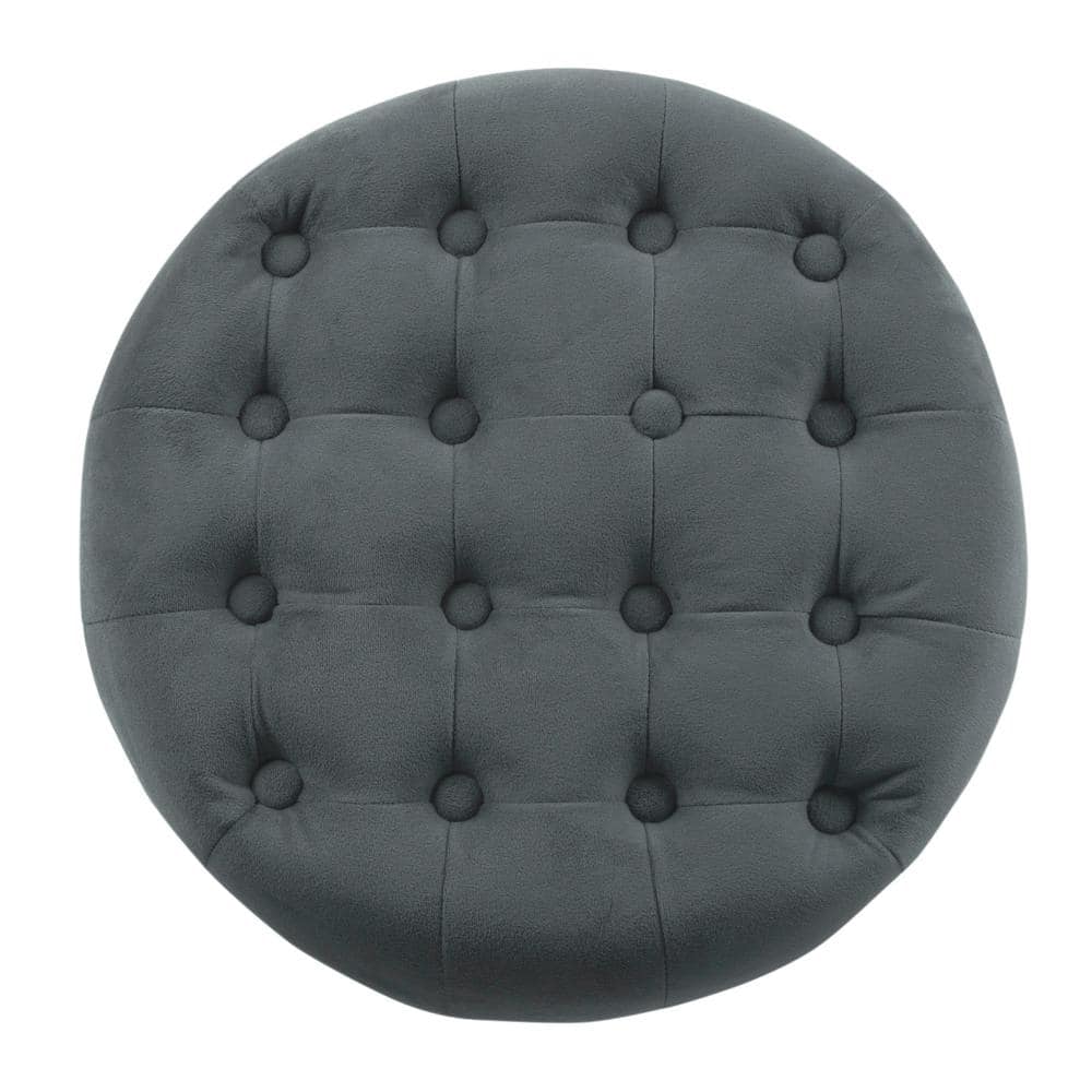 Dark Gray Velvet Tufted Round Storage Ottoman