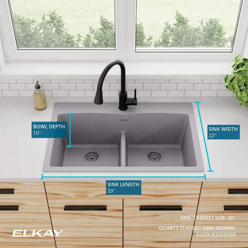 Greystone Quartz Double Basin Drop-In Kitchen Sink