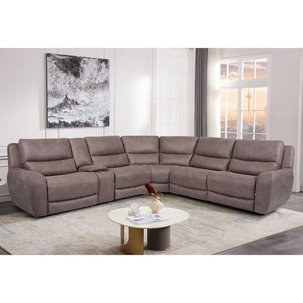 Onda 134 in. Track Arm Fabric L-Shaped Power Sectional Sofa with USB Ports And Oversized Seats in Slate Brown