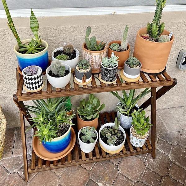 Unbranded 28.7"W x 13.8D" x 21.7H" Wooden Plant Stand Indoor 2 Tier Narrow  Plant Stand Outdoor Plant Shelf Display Rack D08ZCFVJJP