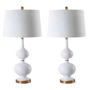 Myla 31 in. White/Gold Double Gourd Table Lamp with Off-White Shade (Set of 2)