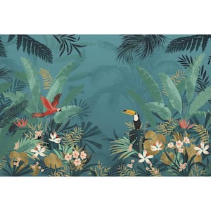 98 in. x 145 in. Blue Enchanted Jungle Wall Mural
