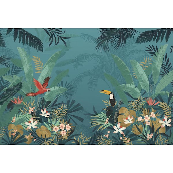 Komar 98 in. x 145 in. Blue Enchanted Jungle Wall Mural