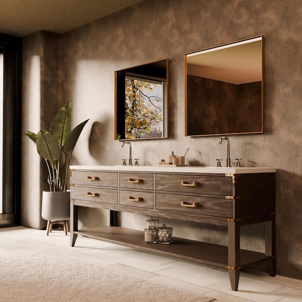 Irvington 80 in. W x 22 in. D Brown Oak Double Bath Vanity with White quartz Top