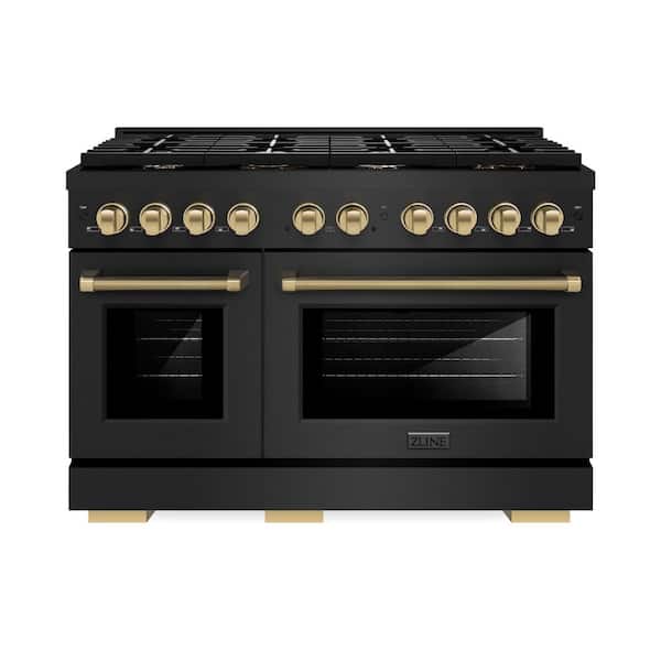 Autograph 48 in. Paramount Gas Range with 8 Burners and Convection Gas Oven in Black Steel with Bronze Helix Handle