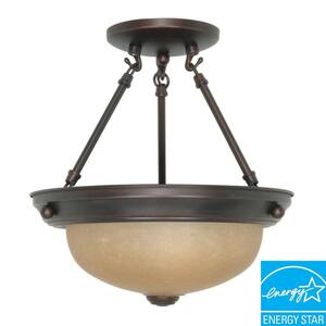 2-Light Mahogany Bronze Semi-Flush Mount Dome Light