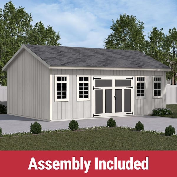 Professionally Assembled Vertex 24 ft. x 16 ft. Outdoor Multi-purpose Wood Storage Shed-Black Shingles (384 sq. ft. )