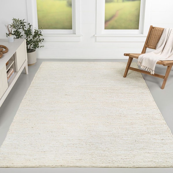 Griffin Rustic Farmhouse Woven Jute Solid Bleach 8 ft. x 10 ft. Area Rug