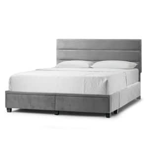Arnia Silver Gray Twin Upholstered Headboard Bed Captain's Bed with 2-Storage Drawers