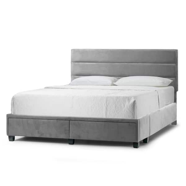 Glamour Home Arnia Silver Gray Twin Upholstered Headboard Bed Captain's Bed with 2-Storage Drawers