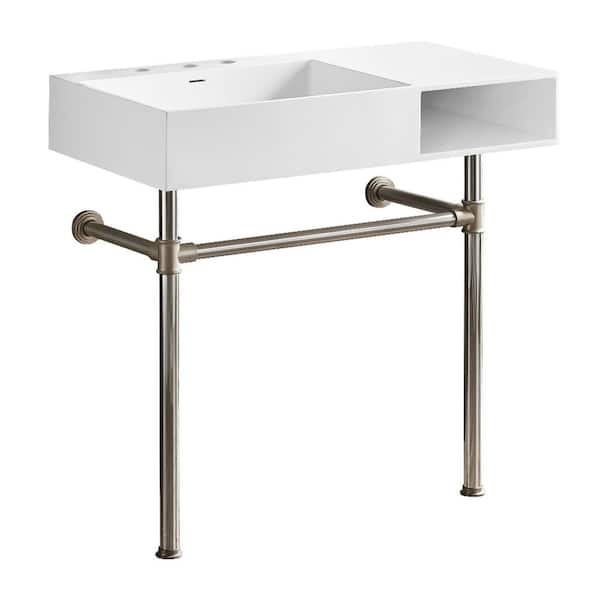 Aurelius 36.63 in. x 20.88 in. Console Sink in Matte White Solid Surface with Legs