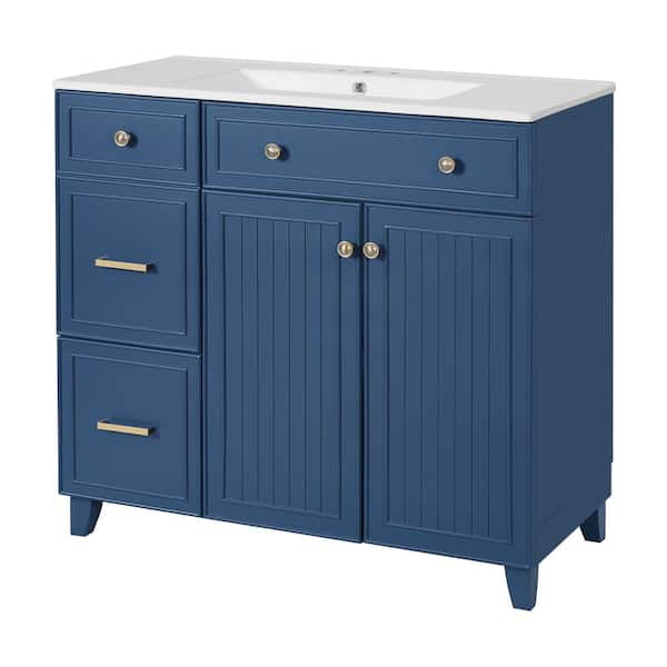 Virubi 36 in. W Single Sink Bath Vanity in Blue with White
