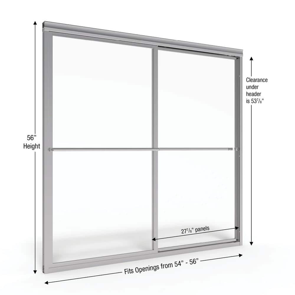 Deluxe 56" Frameless Chrome Sliding Tub Door