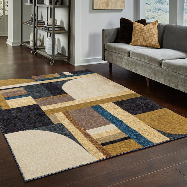Saturn Gold/Blue 8 ft. x 10 ft. Contemporary Geometric Polypropylene-Nylon Blend Indoor Area Rug