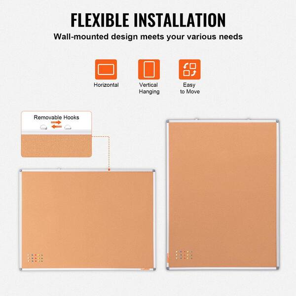 Large Wall Mounted Cork Notice Pin Board 36 x 48 in. Aluminum Frame Self-Healing Writable