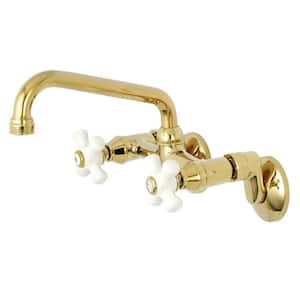 Kingston 2-Handle Wall-Mount Standard Kitchen Faucet in Polished Brass