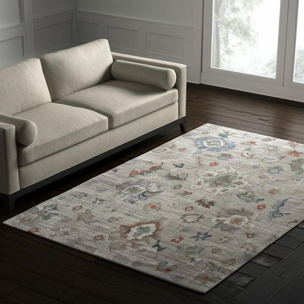 5 ft. x 8 ft. Tan Brown And Blue Abstract Distressed Area Rug