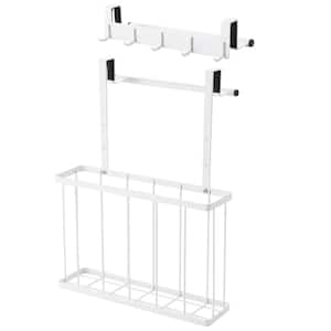 2-Piece Over Cabinet Door Organizer with Towel Bar and Towel Holder with Hooks for Kitchen and Bathroom in White