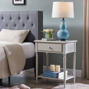 Coastal Notions Wood Greige Nightstand Table with AC/USB Charger