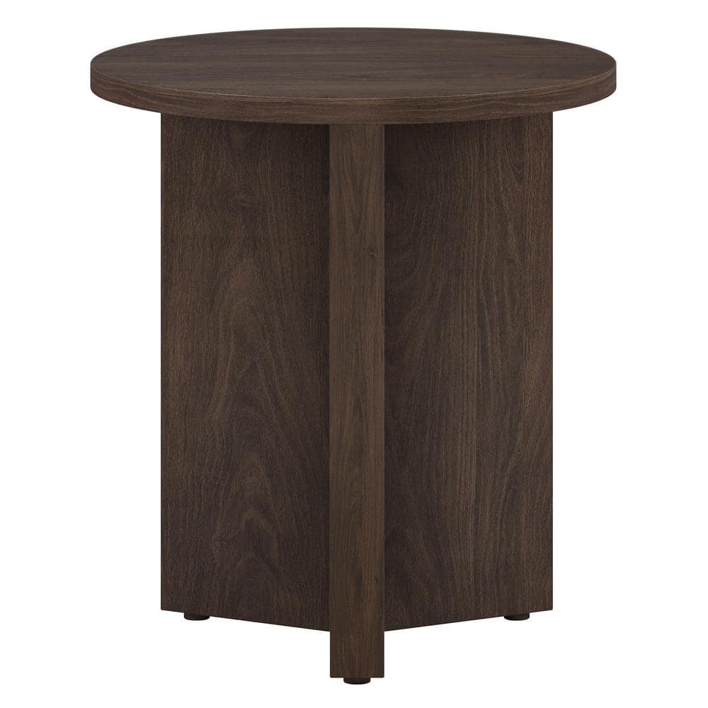 Alder Brown 20" Round Wood Side Table with X-Base