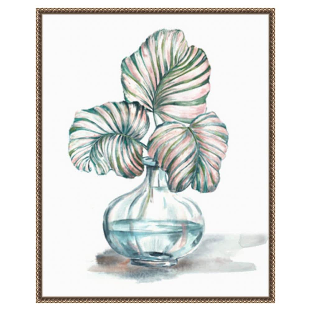 23"x28" Bronze Framed Canvas Print with Green Leaves