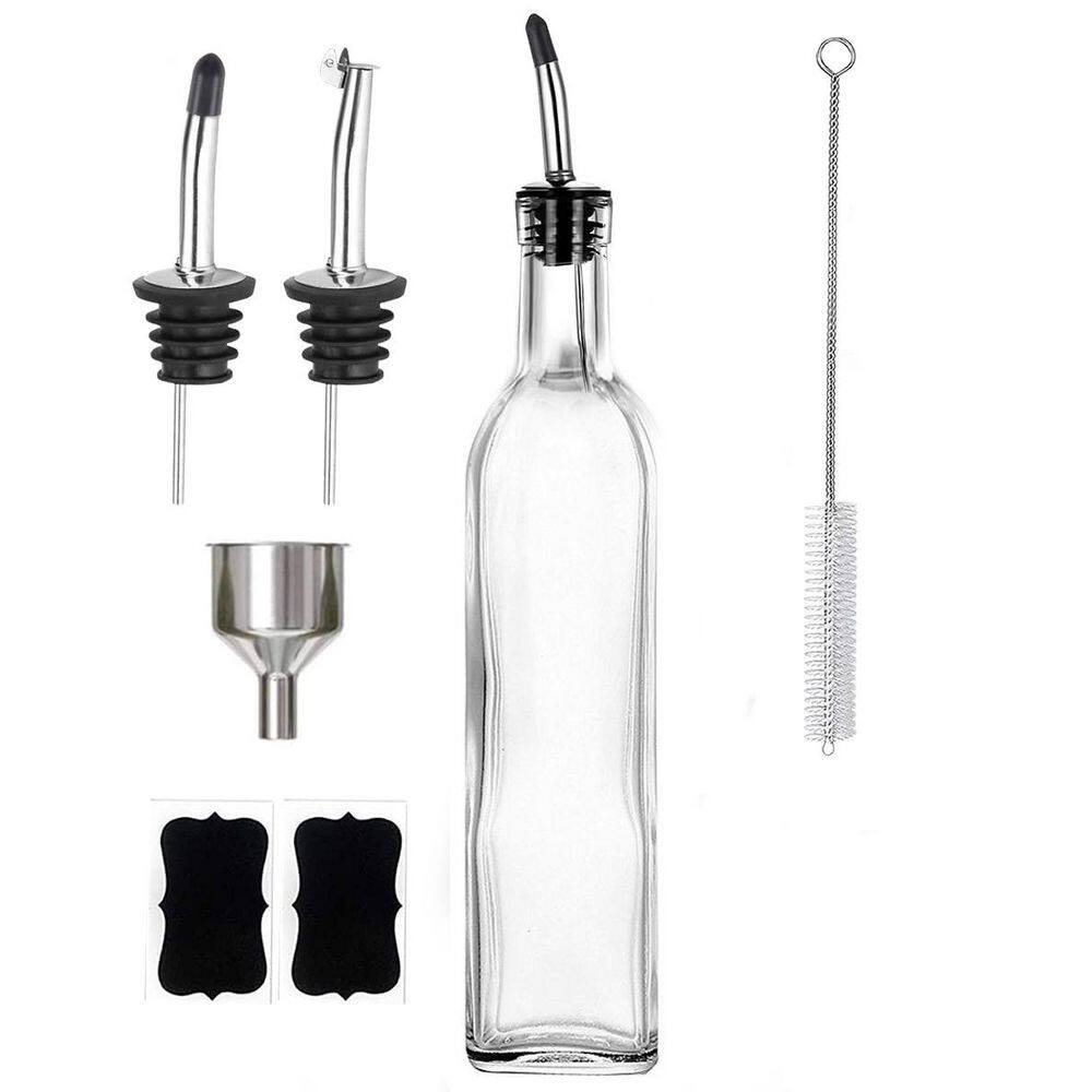 17oz. Glass Clear Oil and Vinegar Dispenser Bottle with 2 Stainless Steel Pourers, 2 Labels,1 Brush and 1 Funnel price history on PriceWatchPro