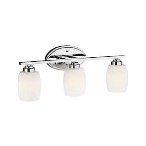 Eileen 24 in. 3-Light Chrome Contemporary Bathroom Vanity Light with Etched Glass Shade