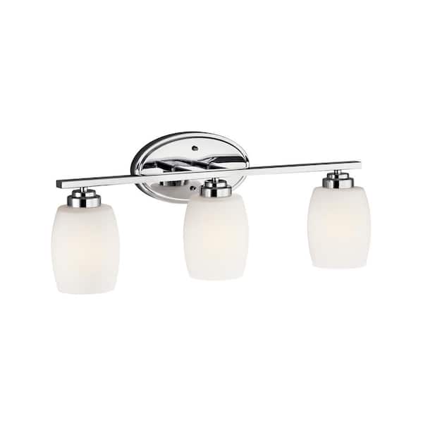 Eileen 24 in. 3-Light Chrome Contemporary Bathroom Vanity Light with Etched Glass Shade