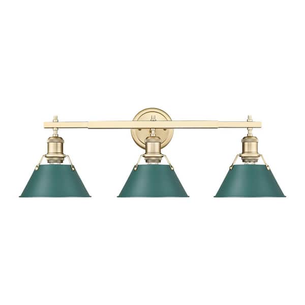 Orwell 8.5 in. 3-Light Gold Vanity Light with Pine Green