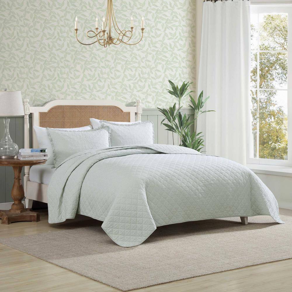 Twin White Cotton Reversible Quilt Set with Frills