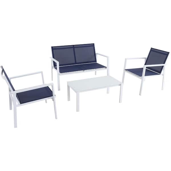 Unbranded Harper Navy/White 4-Piece Aluminum Patio Seating Set