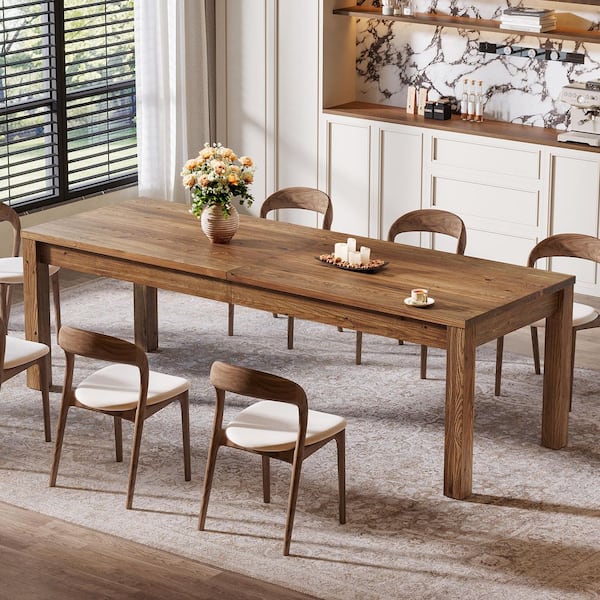 Brown 78.7 in. Rectangle Solid Wood Dining Table Seats 6, Modern Farmhouse Kitchen Table for Kitchen, Living Room