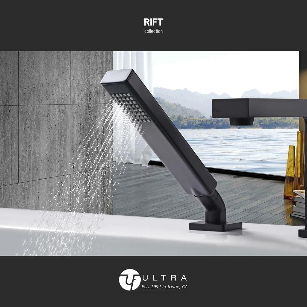Matte Black Single Handle Deck-Mounted Tub Faucet with Hand Shower