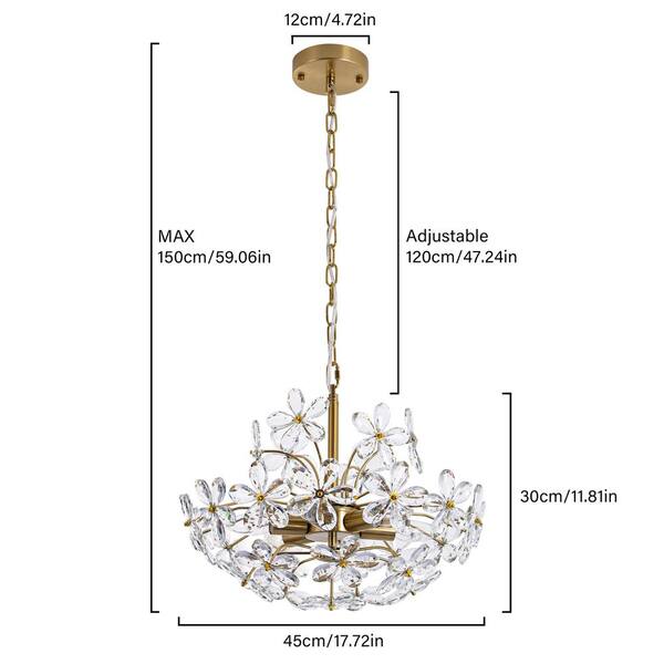 TinHon 6-Light Gold Chandelier with 28 Crystal Flower Accents
