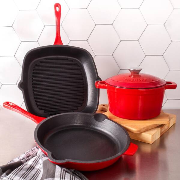 BergHOFF Neo 10Pc Cast Iron Cookware Set, Red