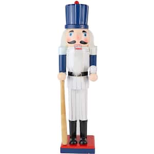 15 in. Wooden Baseball Nutcracker - Baseball Player with White Pin Stripe Uniform and Bat Holiday Decor Nutcracker