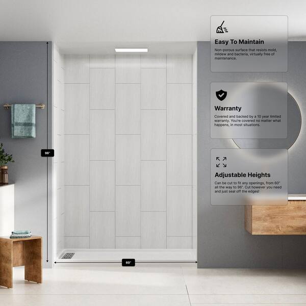 Kobiworks 36 in. L x 60 in. W x 96 in. H Alcove Shower Stall/Kit