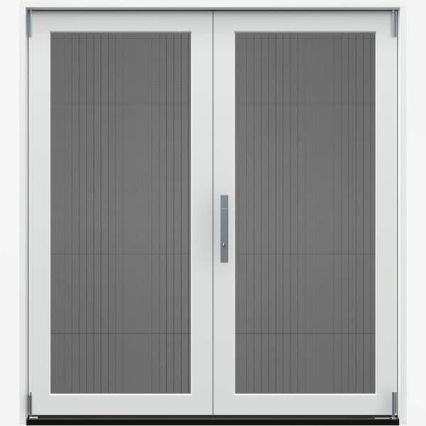 72 in. x 80 in. F4500 Right-Hand Primed Fiberglass 2-Panel Folding Patio Door w/Low-E Impact Glass, Steel Handle, Screen