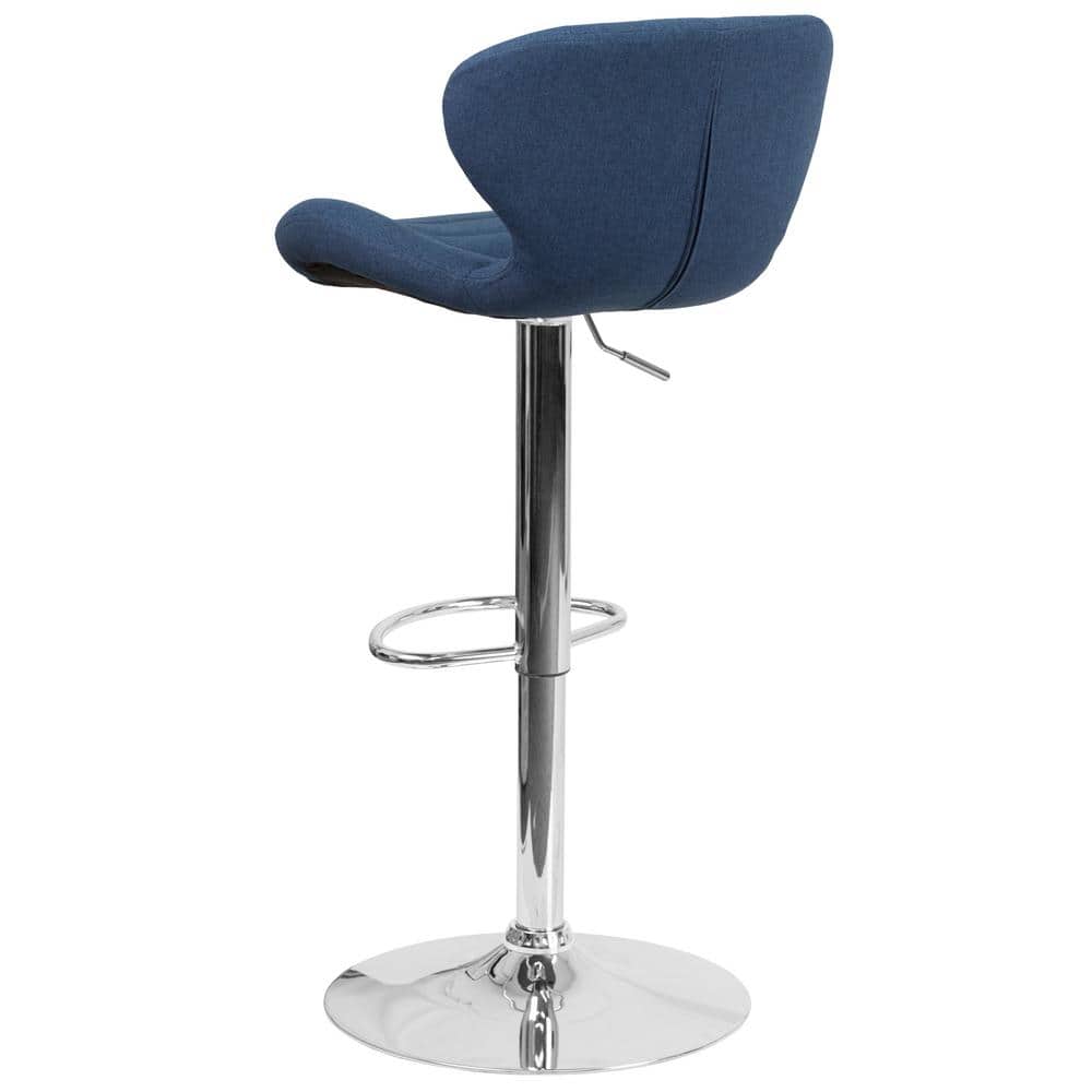 Curvaceous Blue Fabric and Chrome Adjustable Swivel Barstool