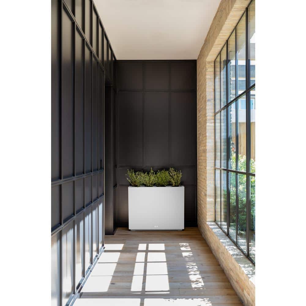 White Rectangular 30" Tall Modern Plastic Planter