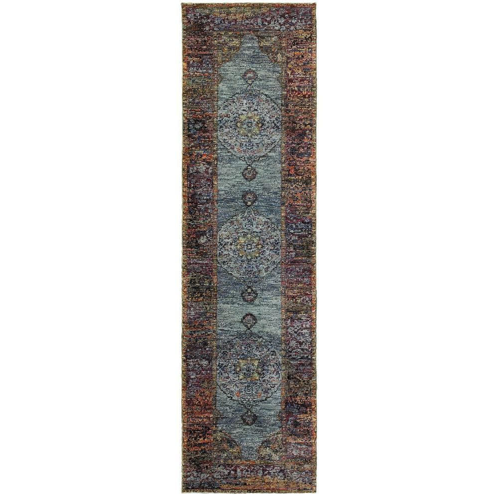 Aurora Blue/Multi 2 ft. x 8 ft. Medallion Runner Rug