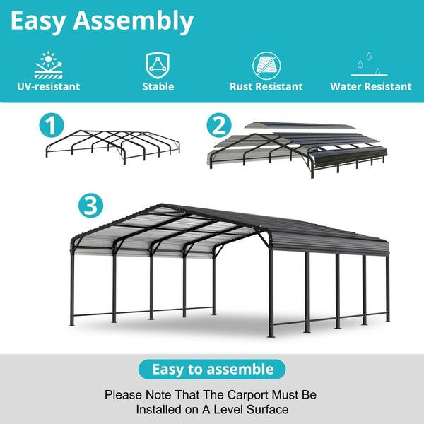 NETAJE 20 ft. W x 20 ft. D Metal Carport, Heavy Duty Garage