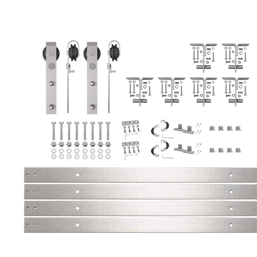 9 ft./108 in. Brushed Nickel Ceiling Mount Double Track Bypass Sliding Barn Door Track and Hardware Kit for Double Doors price history on PriceWatchPro
