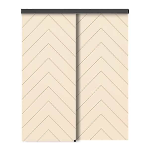 CALHOME 60 in. x 80 in. Hollow Core Beige Stained Composite MDF Interior Double Closet Sliding Doors