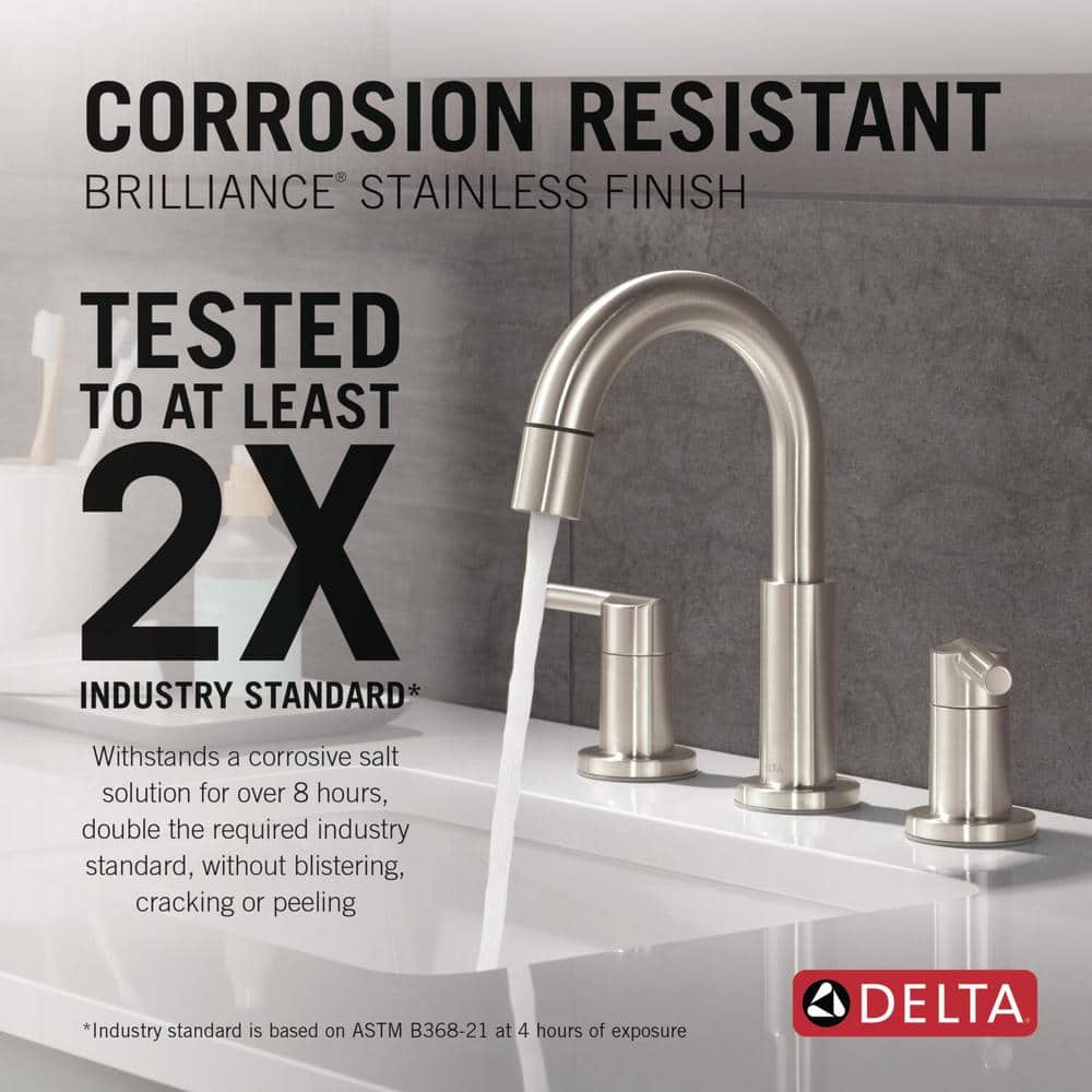 Nicoli Brushed Stainless Steel Widespread Bathroom Faucet with Pull-Down Sprayer