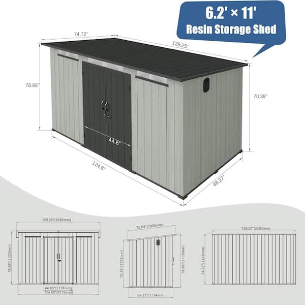 JPJPUU 6 X 11 FT. Outdoor Resin Storage Shed with Lockable Door