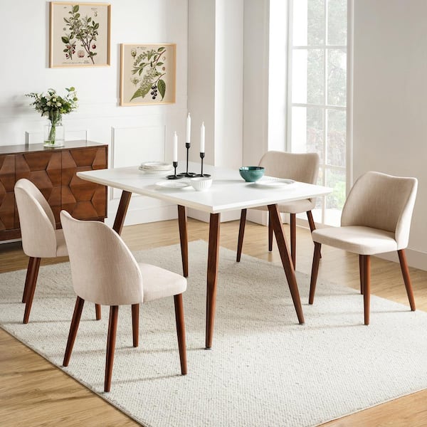 Eliseo Ivory Modern Upholstered Dining Chair with Solid Wood Tapered Legs Set of 4