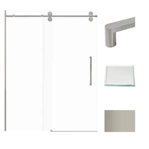 Teegan 59 in. W x 80 in. H Sliding Semi Frameless Shower Door with Fixed Panel in Brushed Stainless with Clear Glass