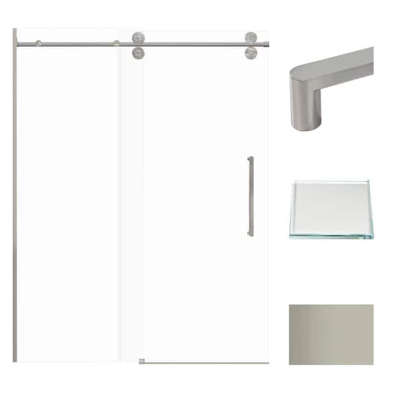 Transolid Teegan Plus 59 in. W x 80 in. H Sliding Door with Fixed Panel Semi-Frameless Shower Door with Clear Glass